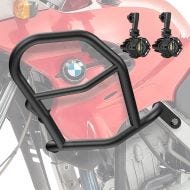 Sett med øvre kollisjonsbøyler + ekstra frontlykter egnet for BMW F 650 GS 00-07 tåkelys Motoguard HG47 svart