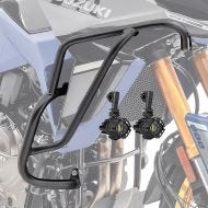 Sett med øvre kollisjonsbøyler + ekstra frontlykter egnet for Suzuki V-Strom 800 DE 23-24 tåkelys Motoguard HG20 svart