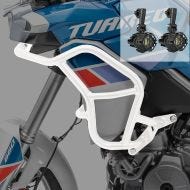 Sett med øvre kollisjonsbøyler + ekstra frontlykter egnet for Aprilia Tuareg 660 22-24 tåkelys Motoguard TR2 hvit