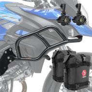 Sett med styrbøyler + ekstra frontlykter + håndbøylebag egnet for Suzuki V-Strom 650 / XT 17-24 Motoguard