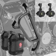 Sett med styrbøyler + ekstra frontlykter + håndbøyleveske som passer til Harley Davidson Pan America 1250 21-24 Motoguard ML