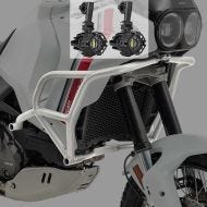 Sett med kollisjonsbøyler + ekstra frontlykter egnet for Ducati DesertX 22-24 tåkelys Motoguard MK13 sølv