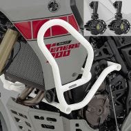 Sett med kollisjonsbøyler + ekstra frontlykter egnet for Yamaha Tenere 700 19-24 tåkelys Motoguard MK12 hvit