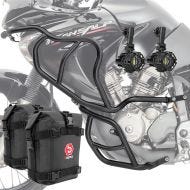 Sett med kollisjonsbøyler + ekstra frontlykter egnet for Honda Transalp XL 650 V 00-07 + vesker Motoguard SK3