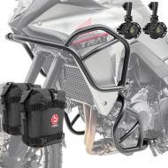 Sett med kollisjonsbøyler + ekstra frontlykter egnet for Honda Transalp XL 750 23-24 + vesker Motoguard SK2