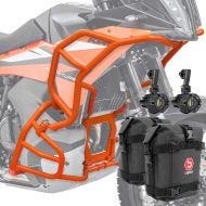 Sett med kollisjonsbøyler + ekstra frontlykter egnet for KTM 790 / 890 Adventure / R 23-24 SH26 + vesker Motoguard oransje