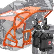 Sett med kollisjonsbøyler + ekstra frontlykter egnet for KTM 790 / 890 Adventure / R 23-24 SH27 + vesker Motoguard oransje