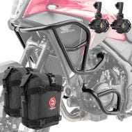 Sett med kollisjonsbøyler + ekstra frontlykter egnet for Honda NX 500 2024 + vesker Motoguard SG67