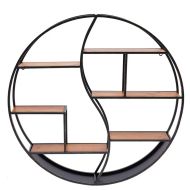 Vegghylle rund tre med metallramme Divit flytende hylle med 6 hyller 68cm diameter RE15 svart