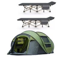 2x feltseng Vanit FB26 solseng sammenleggbar campingseng svart + 4-5 personer telt Vanit PZ3 pop-up telt