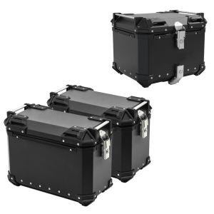 Motorsykkel aluminium koffertsett Bagtecs XW38 + toppkoffert XB55 aluminium sidekasse svart