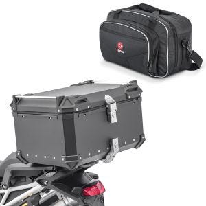 Sett 65 liter motorsykkel aluminium toppkoffert + innerveske Bagtecs XB65 aluminium svart TB24