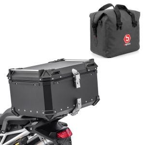 Sett motorsykkel aluminium toppveske 65L + innerpose tørrpose egnet for BMW R 1200 RS Bagtecs XB65 aluminium toppveske svart