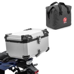 Sett motorsykkel aluminium toppkoffert 65L + innerpose tørrpose egnet for CFMOTO 800 MT Touring Bagtecs XB65 aluminium toppkoffert sølv