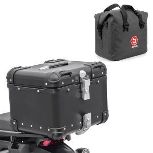 Sett motorsykkel aluminium toppveske 45L + innerpose tørrpose egnet for Yamaha Tenere 700 World Raid Bagtecs XS45 aluminium toppveske svart