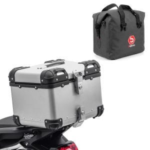 Sett motorsykkel aluminium toppkoffert 45L + innerpose tørrpose egnet for Moto Guzzi V85 Bagtecs XS45 aluminium toppkoffert sølv