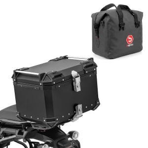 Sett motorsykkel aluminium toppkoffert 55L + innerpose tørrpose egnet for BMW R 1250 GS Bagtecs XB55 aluminium toppkoffert svart