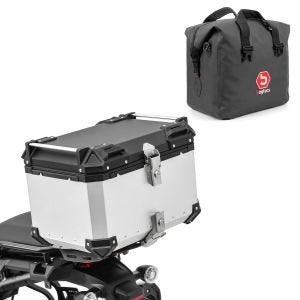 Sett motorsykkel aluminium toppkoffert 55L + innerpose tørrpose egnet for Honda Transalp XL 750 Bagtecs XB55 aluminium toppkoffert sølv