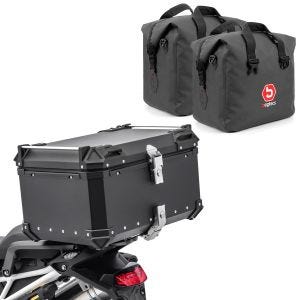 Sett motorsykkel aluminium toppkoffert 85L + indre vesker tørr pose egnet for Honda Transalp XL 750 Bagtecs XB85 aluminium toppkoffert svart