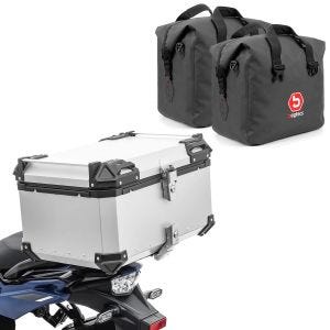 Sett motorsykkel aluminium toppkoffert 85L + innerposer tørrpose egnet for Honda Transalp XL 750 Bagtecs XB85 aluminium toppkoffert sølv