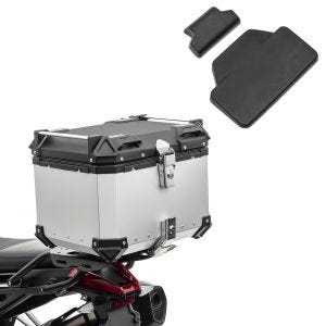 Sett motorsykkel aluminium toppkoffert 45L + pillion ryggpute Bagtecs XB45 aluminium toppkoffert sølv