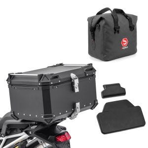 Sett motorsykkel aluminium toppveske 65L + innerpose tørrpose egnet for Moto Guzzi Stelvio Bagtecs XB65 aluminium toppveske svart + pillion ryggpute