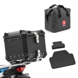 Sett motorsykkel aluminium toppveske 45L + innerpose tørrpose egnet for Moto Guzzi V85 Bagtecs XB45 aluminium toppveske svart + ryggpute