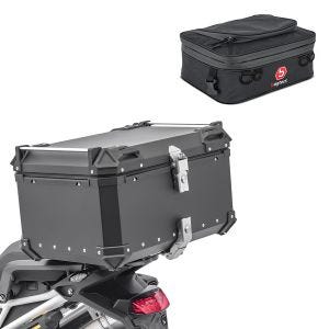 Sett motorsykkel aluminium toppkoffert 65L + ekstra veske egnet for BMW R 1200 GS Bagtecs XB65 aluminium toppkoffert svart