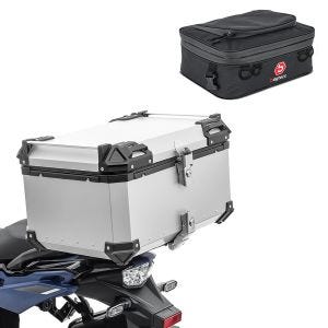 Sett motorsykkel aluminium toppkoffert 65L + ekstra veske egnet for Honda Transalp XL 750 Bagtecs XB65 aluminium toppkoffert sølv