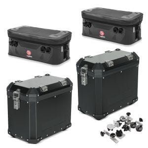 Motorsykkel aluminium koffert sett + ekstra vesker + adapter Bagtecs GX38-45 aluminium side veske svart