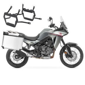 Sett aluminiumskoffert + koffertstativ som passer for Honda Transalp XL 750 23-24 aluminiumskoffert Bagtecs QP48 sølv