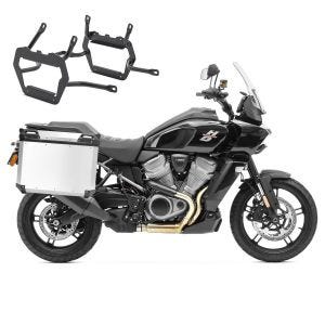 Sett aluminiumskoffert + koffertstativ som passer for Harley Davidson Pan America 21-24 aluminiumskoffert Bagtecs QP48 sølv