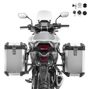 Sett aluminiumskofferter 2x38L egnet for Honda Transalp XL 750 aluminiumsbokser Bagtecs XW38 sølv + adapter