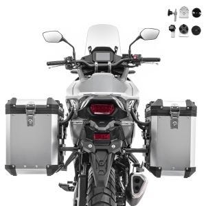 Sett aluminiumskofferter 38-48L egnet for Honda Transalp XL 750 aluminiumsbokser Bagtecs XW38-48 sølv + adapter