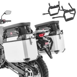 Set Alukoffer+ Kofferträger passend für Honda Transalp XL 750 23-24 Bagtecs QP48 silber + Zusatztaschen