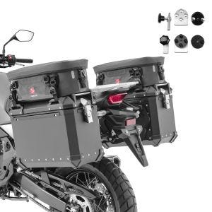 Set Alukoffer+ Adapter passend für Honda Transalp XL 750 23-24 Alu Seitenkoffer Bagtecs XW38 schwarz + Zusatztaschen