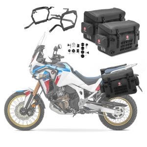 2x vanntette PVC sidevesker + bagasjeholder egnet for Honda Africa Twin 1100 20-21 Bagtecs BPW