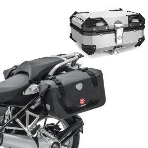 Sett med motorsykkel-salvesker RB25 med toppveske XB22 22L vanntett sølv