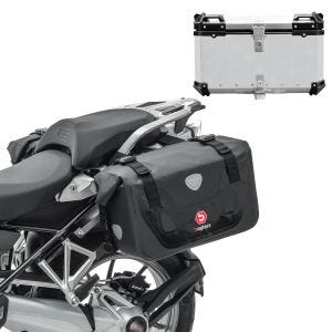 Sett med motorsykkel-salvesker RB25 med toppveske XB65 65L vanntett sølv