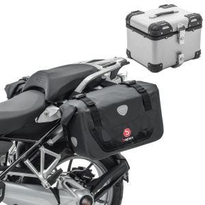 Sett med motorsykkel-salvesker RB25 med toppveske XS45 45L vanntett sølv