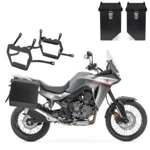 Sett aluminiumskofferter + bagasjeholder egnet for Honda Transalp XL 750 23-24 aluminiumskoffert Bagtecs AT34-40 svart