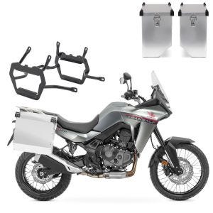 Sett aluminiumskofferter + bagasjeholder egnet for Honda Transalp XL 750 23-24 aluminiumskoffert Bagtecs AT34-40 sølv