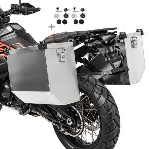 Aluminium koffertsett passende for Honda Transalp XL 600/ 650/ 750/ V Bagtecs Atlas 36 L med monteringssett for koffertstativ