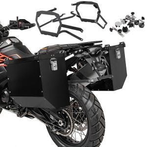 Aluminiumskoffertsett 2x40L egnet for Aprilia Tuareg 660 22-24 med Bagtecs Atlas svart bagasjeholder