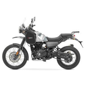 Set: Bremsscheibenschloss Alarm für Royal Enfield Himalayan / Interceptor 650  inkl. Erinnerungskabel Tourtecs chrom + Sturzbügeltaschen für Royal Enfield Himalayan Bagtecs K5 Set für Schutzbügel schwarz_1