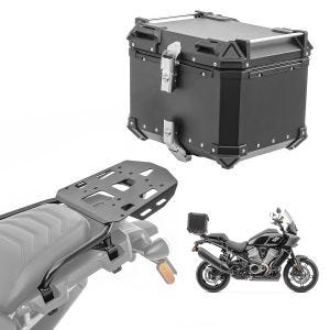 Sett aluminium toppkoffert + bærer egnet for choppers / tilpassede sykler Pan America 1250 / Special 21-24 XB45 svart Bagtecs