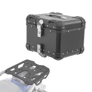 Sett aluminium toppkoffert + bagasjehylle egnet for Suzuki V-Strom 800 23-24 Bagtecs XS45 svart