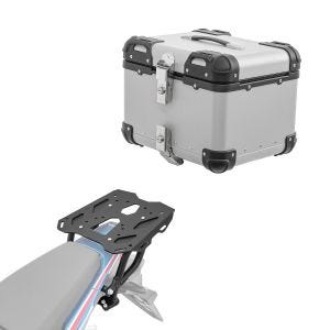 Sett aluminium toppkoffert + bagasjehylle egnet for Honda Africa Twin CRF 1100 L 20-24 Bagtecs XS45 sølv