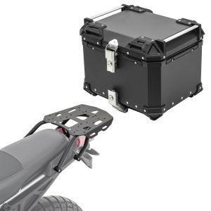 Sett aluminium toppkoffert + bagasjehylle egnet for Aprilia Tuareg 22-24 Bagtecs XB45 svart