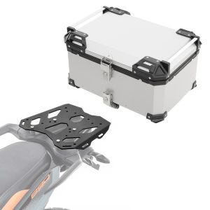 Sett aluminium toppkoffert + bagasjehylle egnet for KTM 790 / 890 Adventure 19-24 Bagtecs XB65 sølv